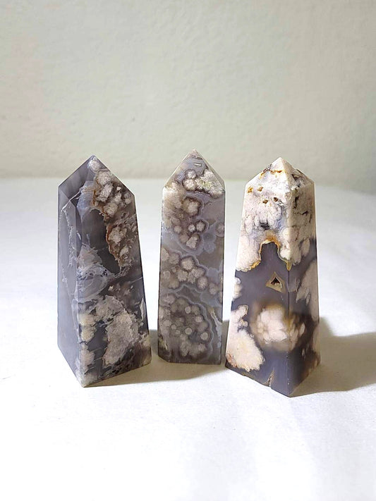 BLACK FLOWER AGATE TOWERS 3.5” | H122